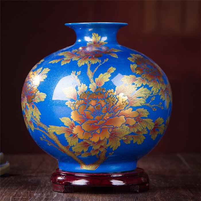 Chinese Style Vase Jingdezhen Yellow Crystal Glaze Flower Vase Home Decor Handmade Shining Famille Rose Vases: H