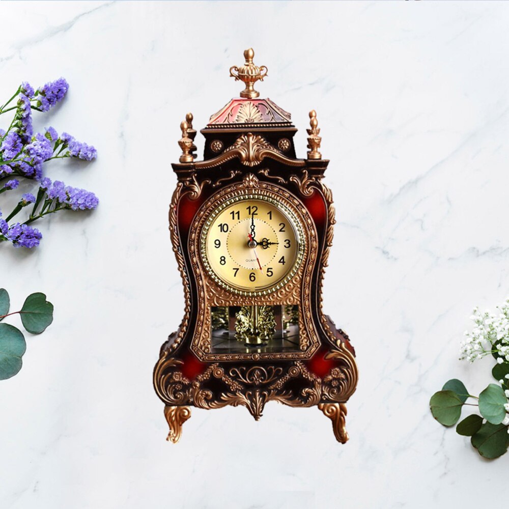 1Pc European Style Desk Clock Fashionable Decorative Table Clock Without Battery Archaistic Clock Decor Musical Time Be: Brown