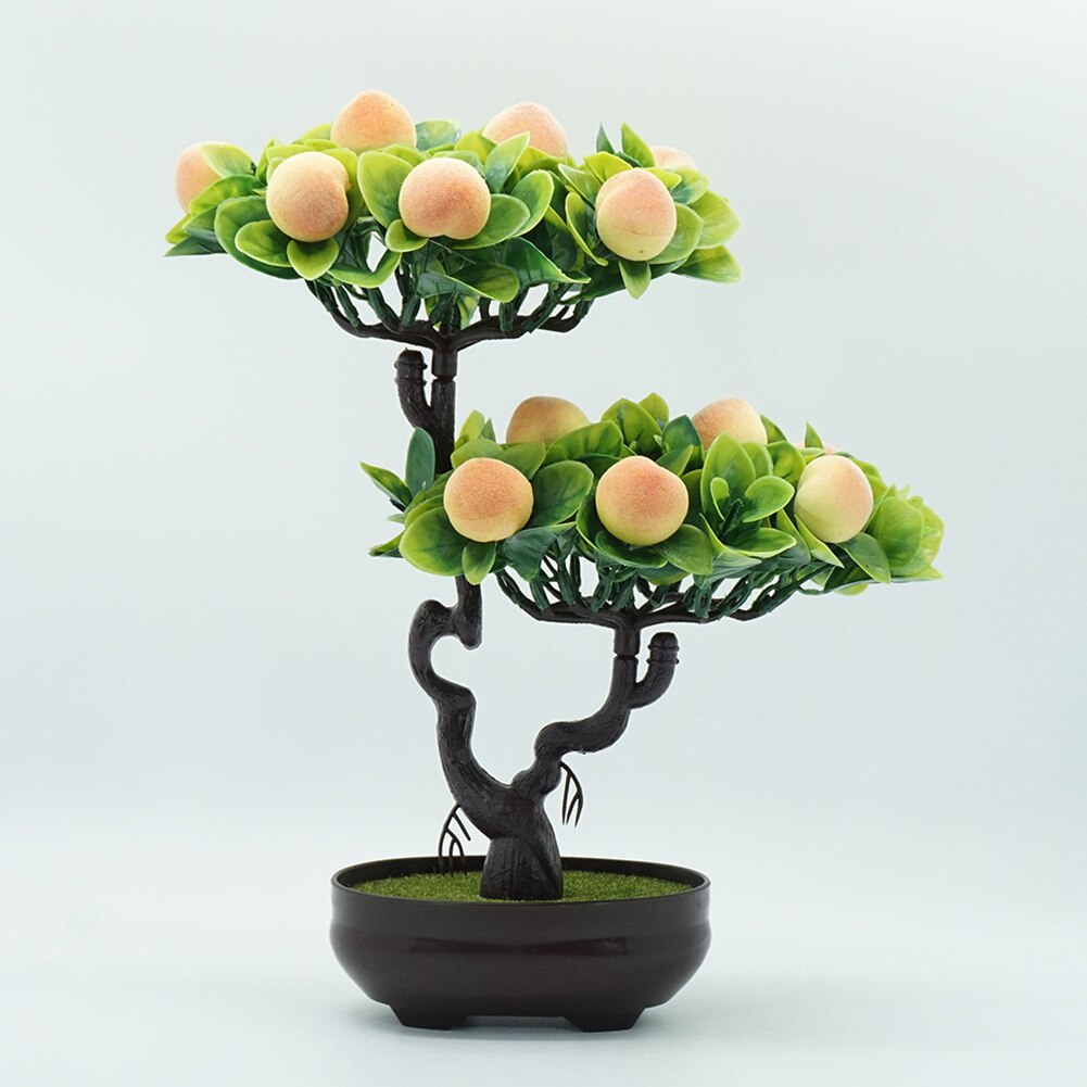 Konstgjord persika apelsin fruktträd växt bonsai vardagsrum trädgård skrivbord dekor plast fruktträd med kruka simulering mini frukt