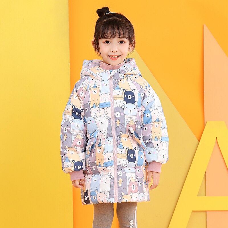 Peuter Meisje Winter Kleding Cut Konijn Hooded Jassen Voor Meisjes Cartoon Patroon Rits Baby Parka 'S &amp; Down: khaki bear / 18M 2T -size90