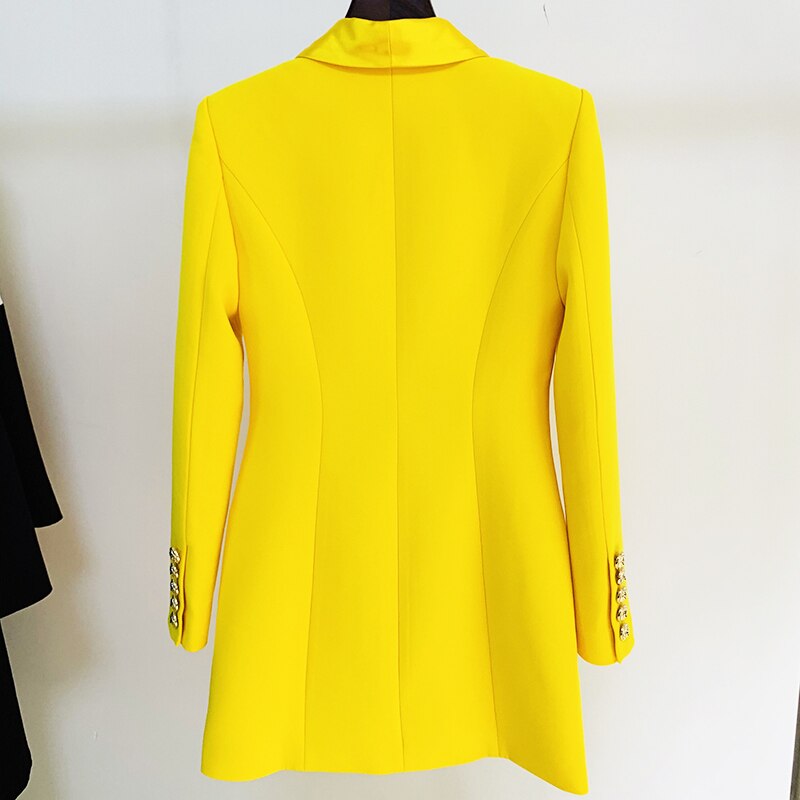 Blazer Long en Satin jaune Fluorescent, de , col châle, boutons lions, Double boutonnage, 2022