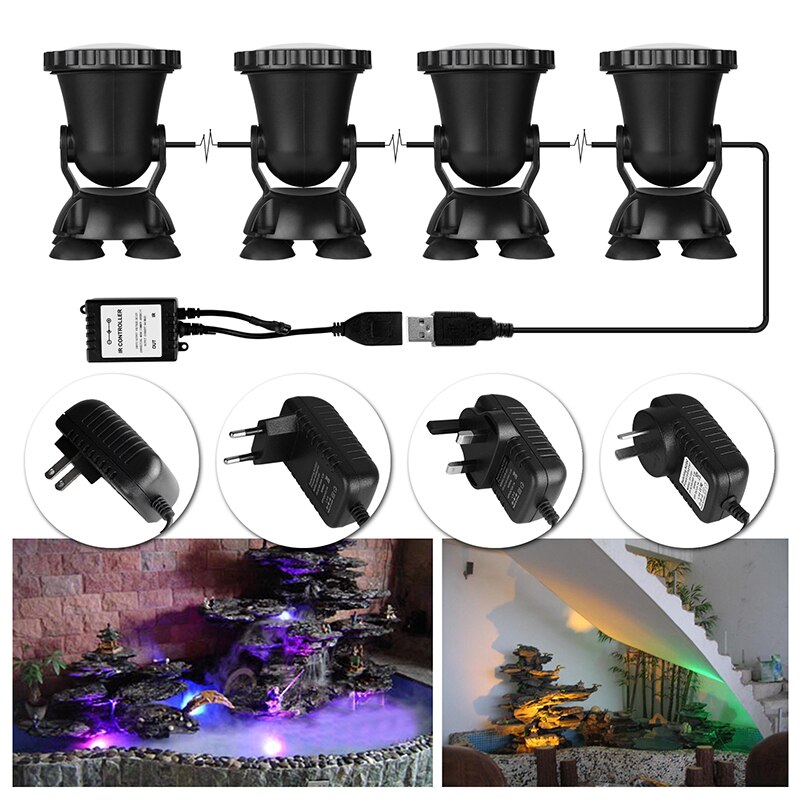 Waterdichte Onderwater Licht 7 Kleur Veranderende Tuin Fontein Aquarium Zwembad Vijver Aquarium Led Spotlight Lamp 4 Stks/partij: US PLUG