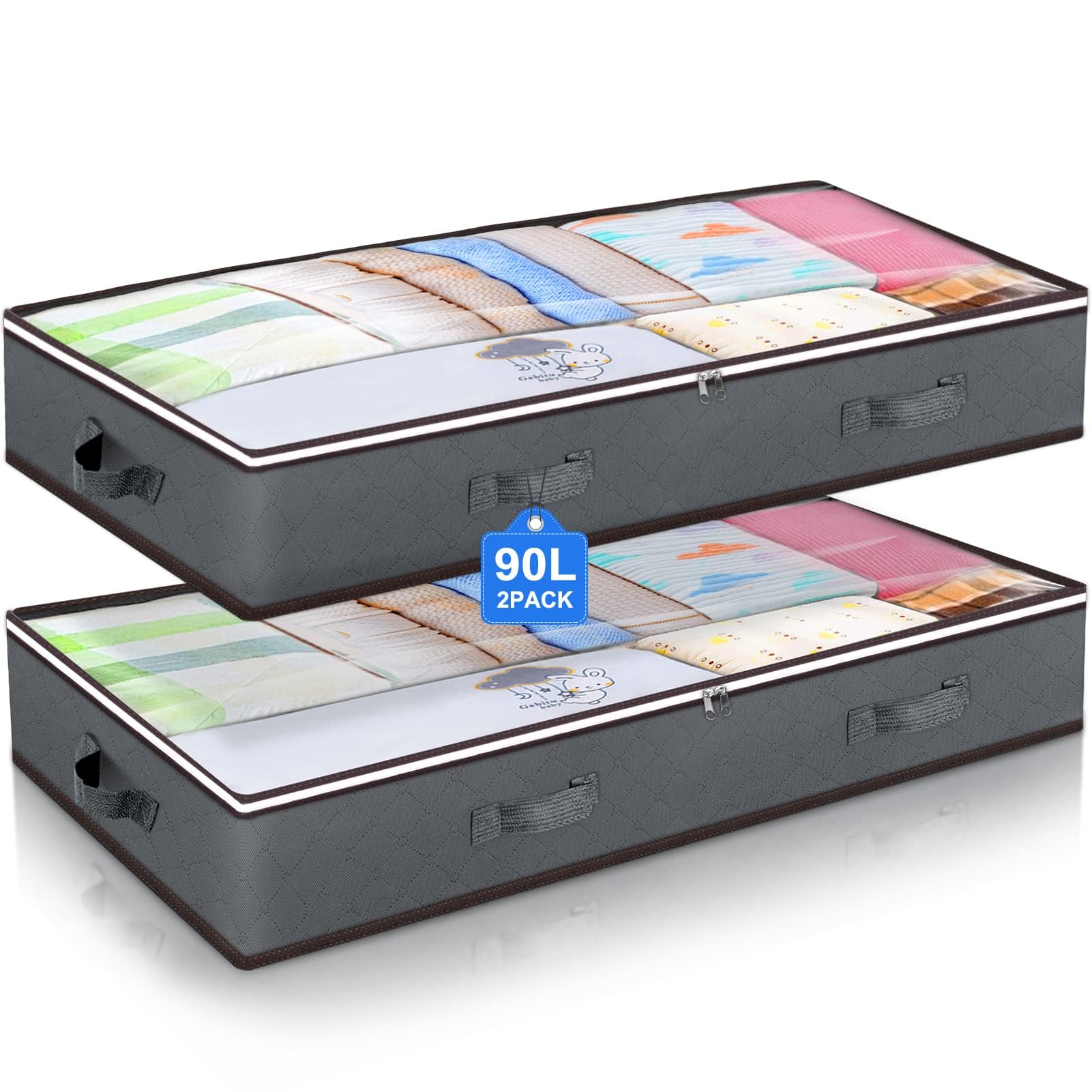 Conteneurs de rangement pliables sous le lit, avec fenêtre transparente, organisateurs de jouets sous le lit et sacs de rangement pour vêtements, bacs de rangement pour placard