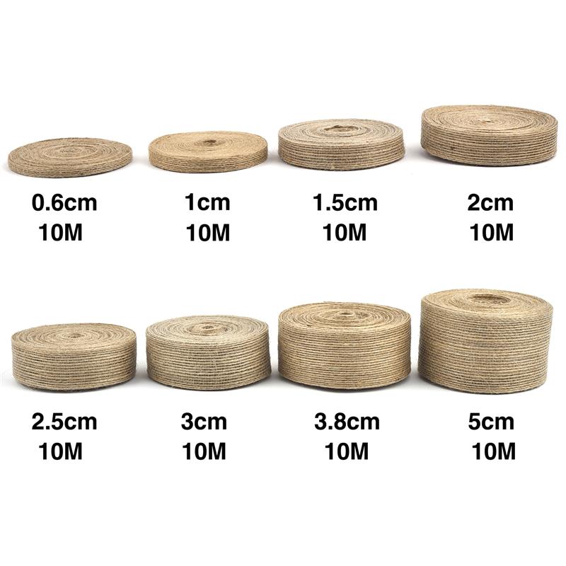 10M/Roll Jute Jute Rollen Hessische Lint Met Kant Vintage Rustieke Bruiloft Decoratie Party DIY Ambachten Kerstcadeau verpakking