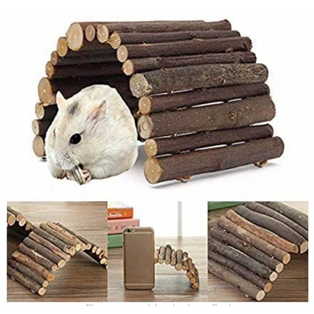 Wooden Bridge Toys for Rat Hamster Hide House Hide in Cave Hide Fence Climb Ladder Pet Wooden Fence Toy