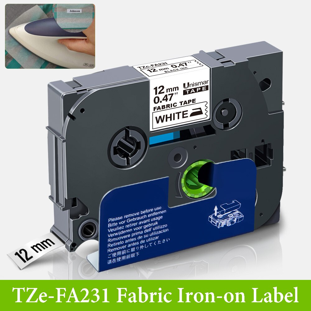 Unismar blandede farver 18mm stofbånd til brother tze -fa4r tze -fa241 tze -fa4 printerbånd til brother p-touch label maker: 12mm sort på hvidt