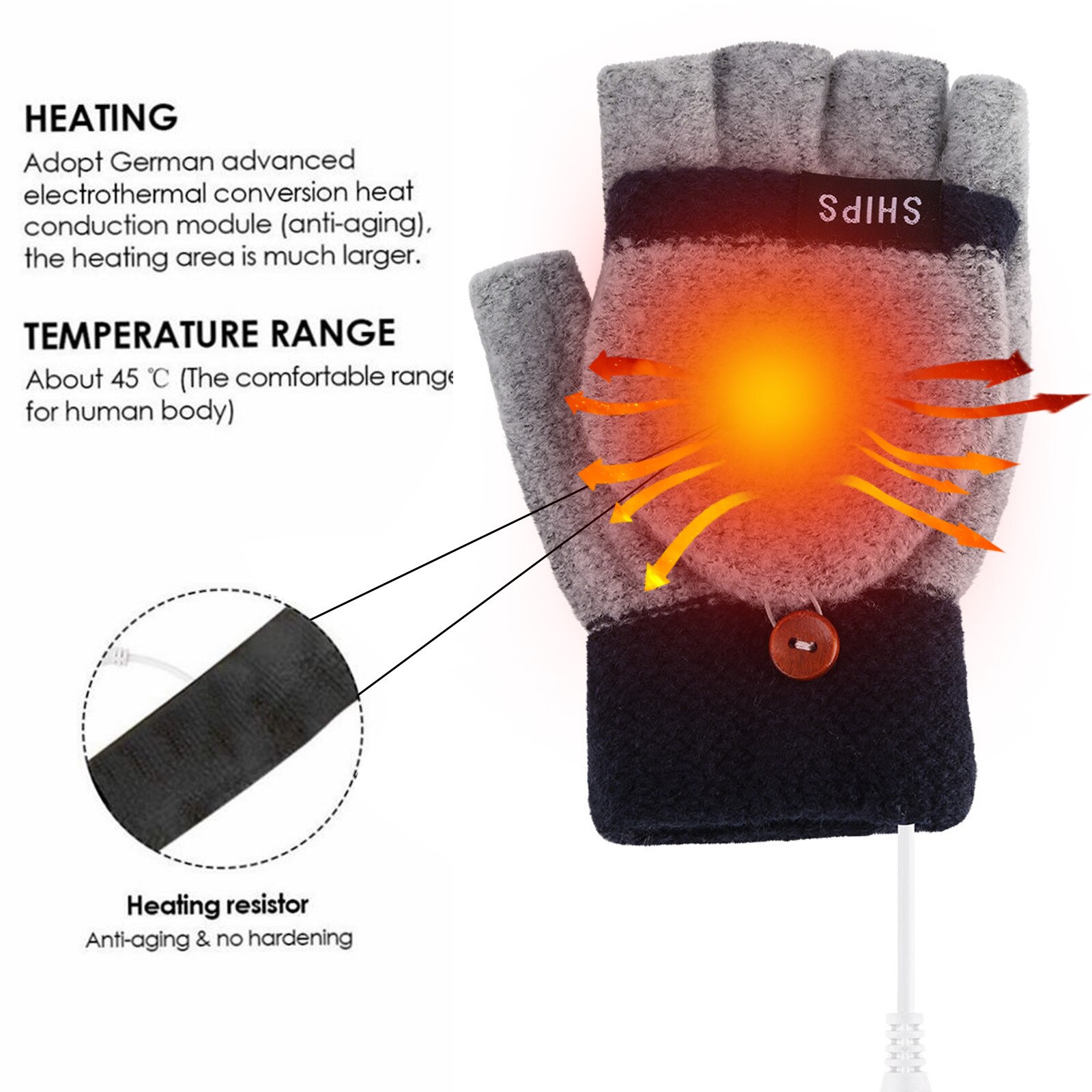 Electric Usb Heated Gloves Laptop Women Usb Heated Mitten Full&half Finger Gloves Winter Warm Knit Hand Gloves For Outdoor L3