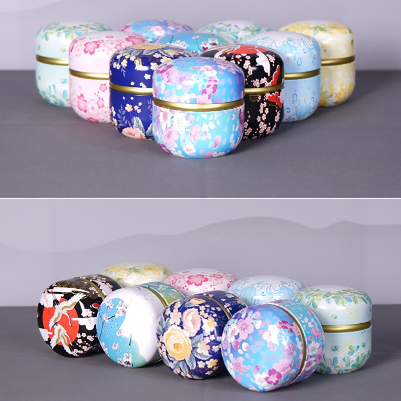 ♕s Small Round Tea Tin Cans 50g Scented Tea Universal Packaging Box Tinplate Box Portable Tea Caddies