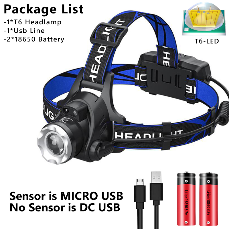 1000000 LM LED faro Sensor XHP90.2 uso de faro 2*18650 batería linterna USB recargable lámpara de cabeza linterna: RGB / Beige
