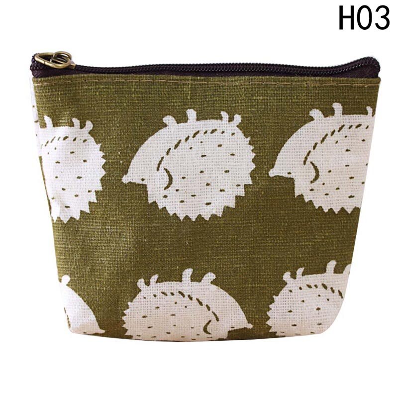 1PC Mini Animal Printed Coin Pouch Vintage Small Fish Bear Tree Prints Coin Purse Wallet Holder Zipper Canvas Coin Purse