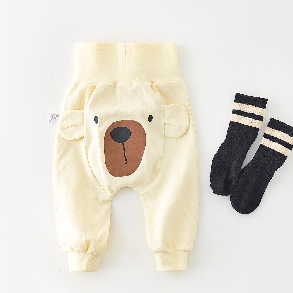 2022 Pasgeboren Broek Baby Jongens Casual Elastische Hoge Taille Broek Peuter Meisjes Leuke Cartoon Bear Patroon Mode Harembroek: beige  / 3T 100cm