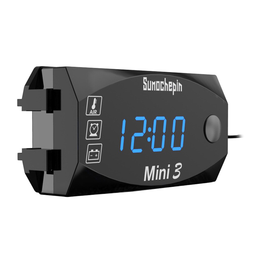 Motorcycle Watch LED Voltage Voltmeter Thermometer IP67 6V-30V Tester