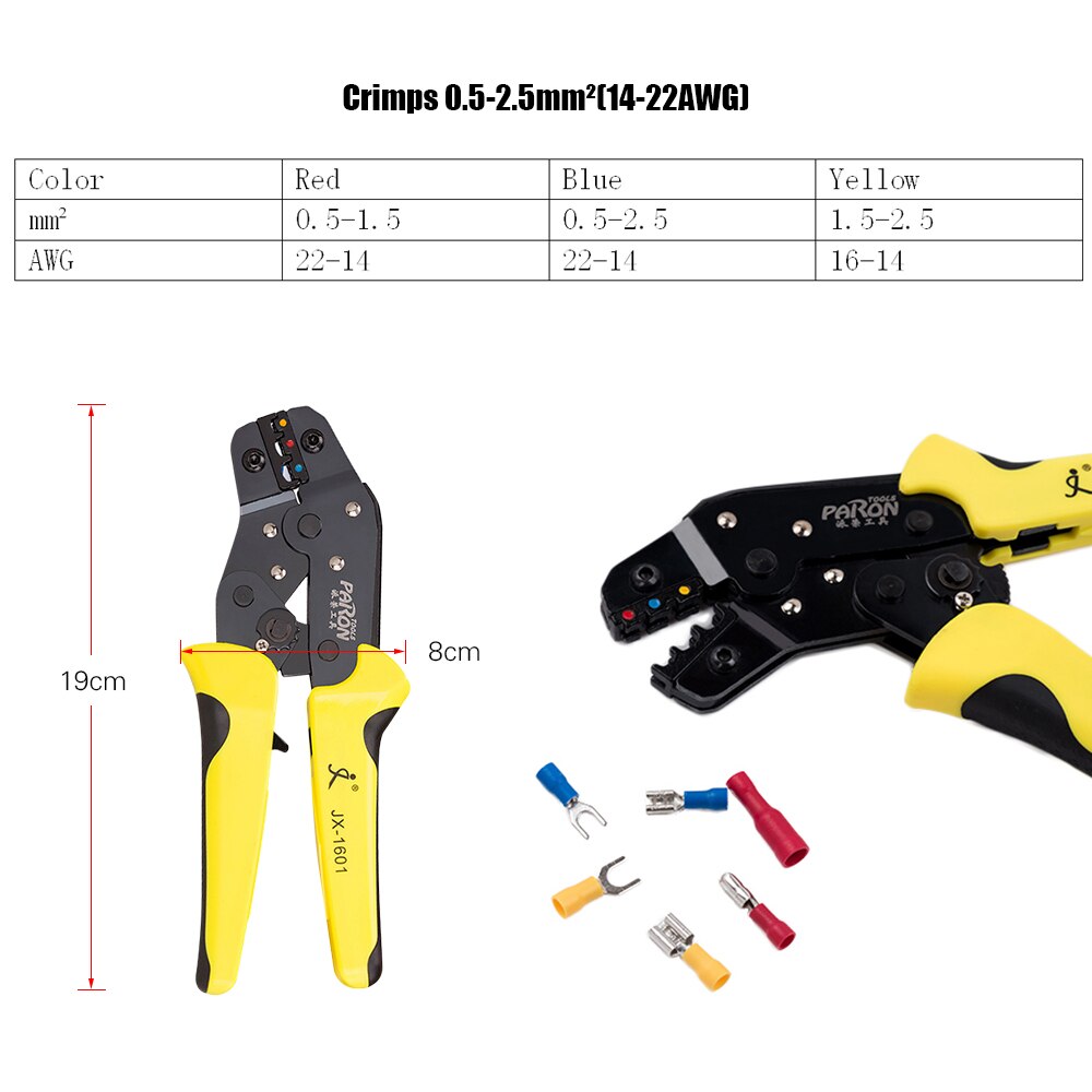PARON Crimping Tool Wire Crimpers Wire Terminals Crimping Tool Insulated Ratcheting Crimper Kit 500PCS Spade Connectors Pliers