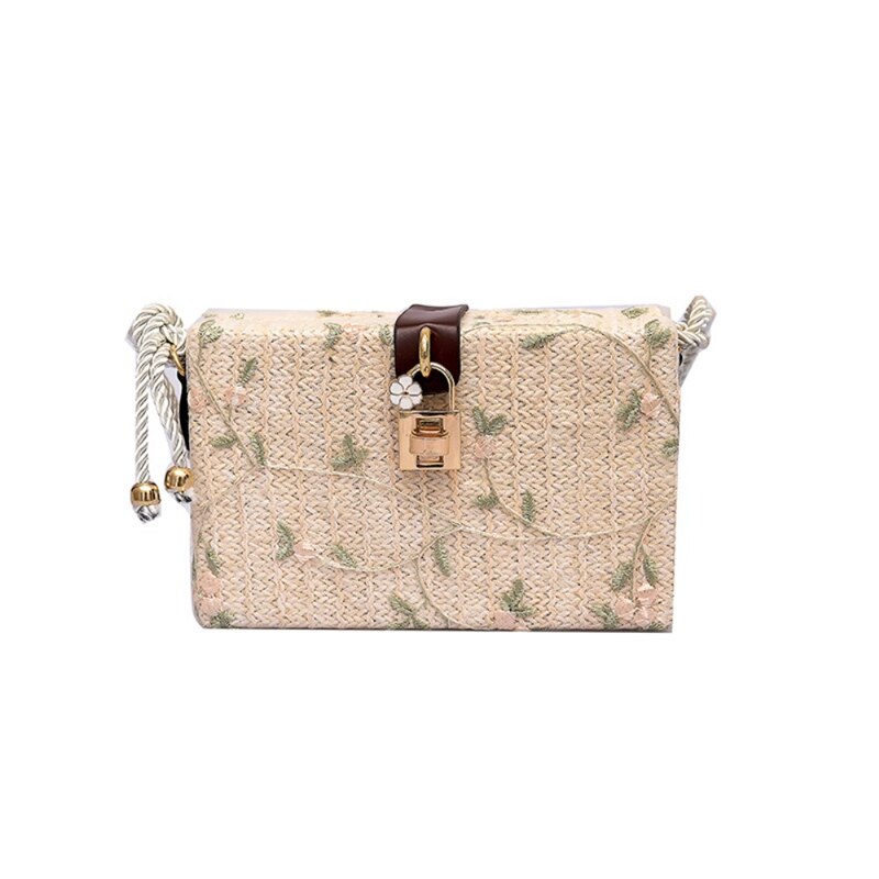 Strand rektangel boks bag rotting strå crossbody vesker bohemia veske shouldbag oss