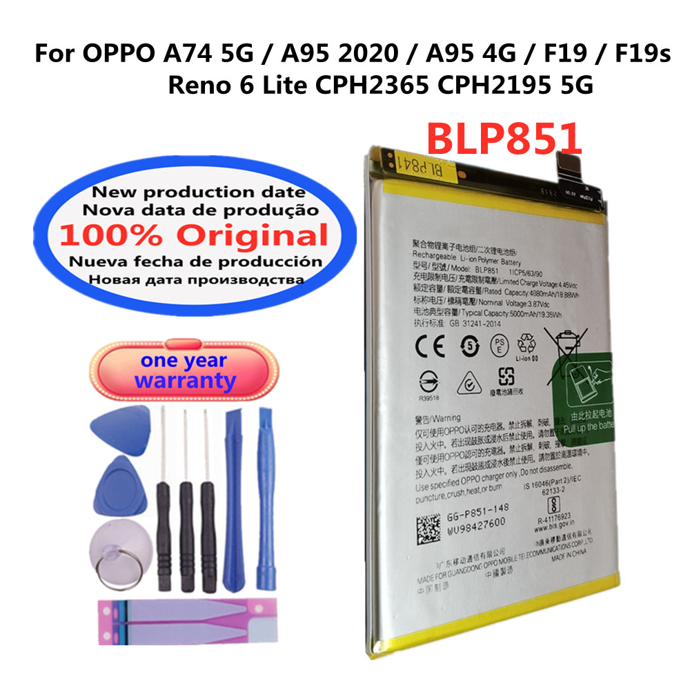 Original BLP851 Battery For OPPO A74 5G / A95 / A95 4G/ F19 / F19s / Reno 6 Lite CPH2365 CPH2195 5G Phone Batteries Bateria