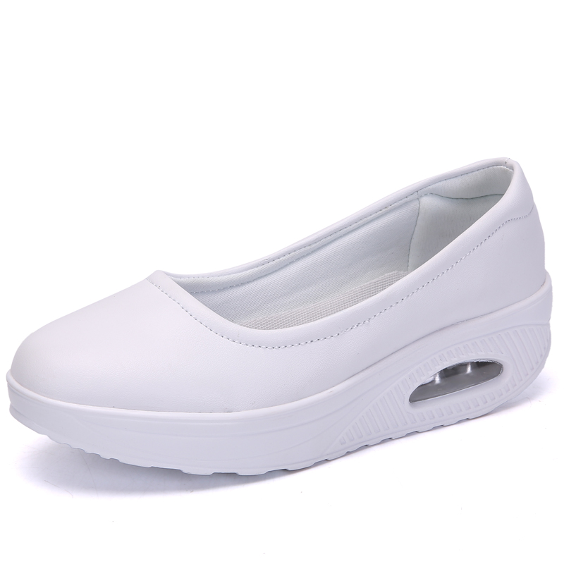 STS Brand Spring Mother Casual Women Thick Flats Shoes Casual Comfort Low Heels Flat Loafers Nurse Shoes Slip-Resistant Platform: White / 11