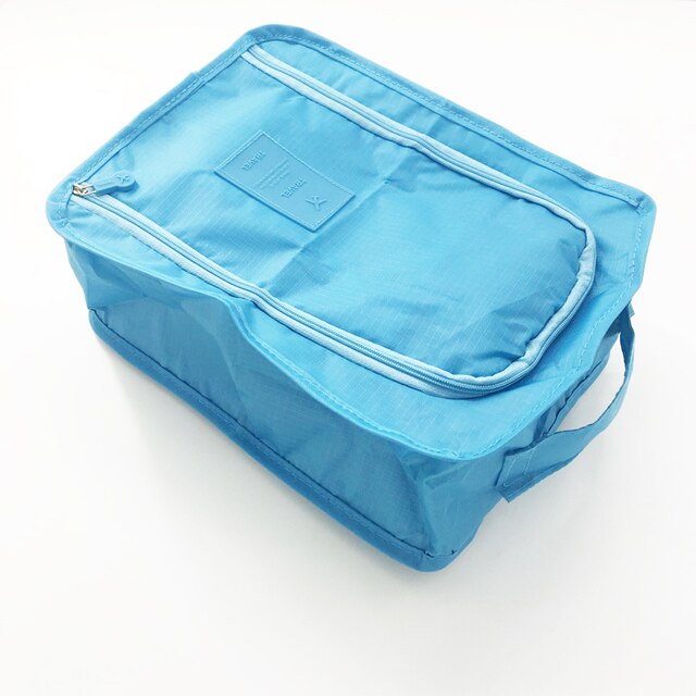 Travel Portable Waterproof Shoes Bag Organizer Storage Pouch Pocket Packing Cubes Handle Nylon Zipper Bag,Travel accessories: Lake blue