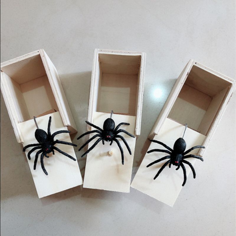 Pack De 2 Cajas Broma De Araña De Madera Para Halloween | Sorpresa Saltarina Con Araña De Goma, Ideal Para Fiestas Y Sustos Divertidos