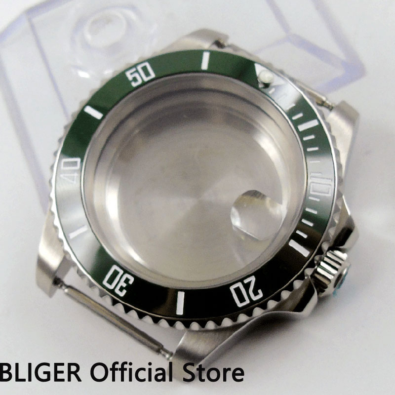 40 Mm Groene Keramische Bezel Sapphire Crystal Horloge Case Fit Voor Eta 2836 Automatische Beweging C99