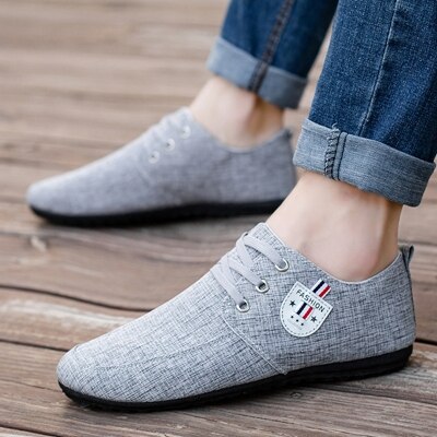 Herenschoenen casual ademende instappers heren loafers flats canvas schoenen heren witte sneakers comfortabele rijschoenen zapatos hombre: Grijs / 6.5