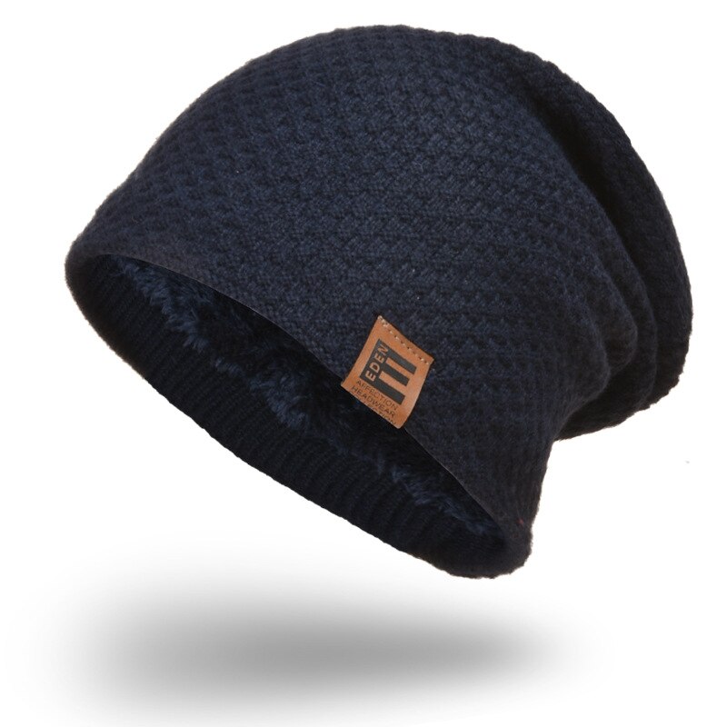 Märke skullies mössor herr stickad mössa vinter mössor för män dam keps vinter mössa gorro tjock varm huva herr vintermössa: Marin