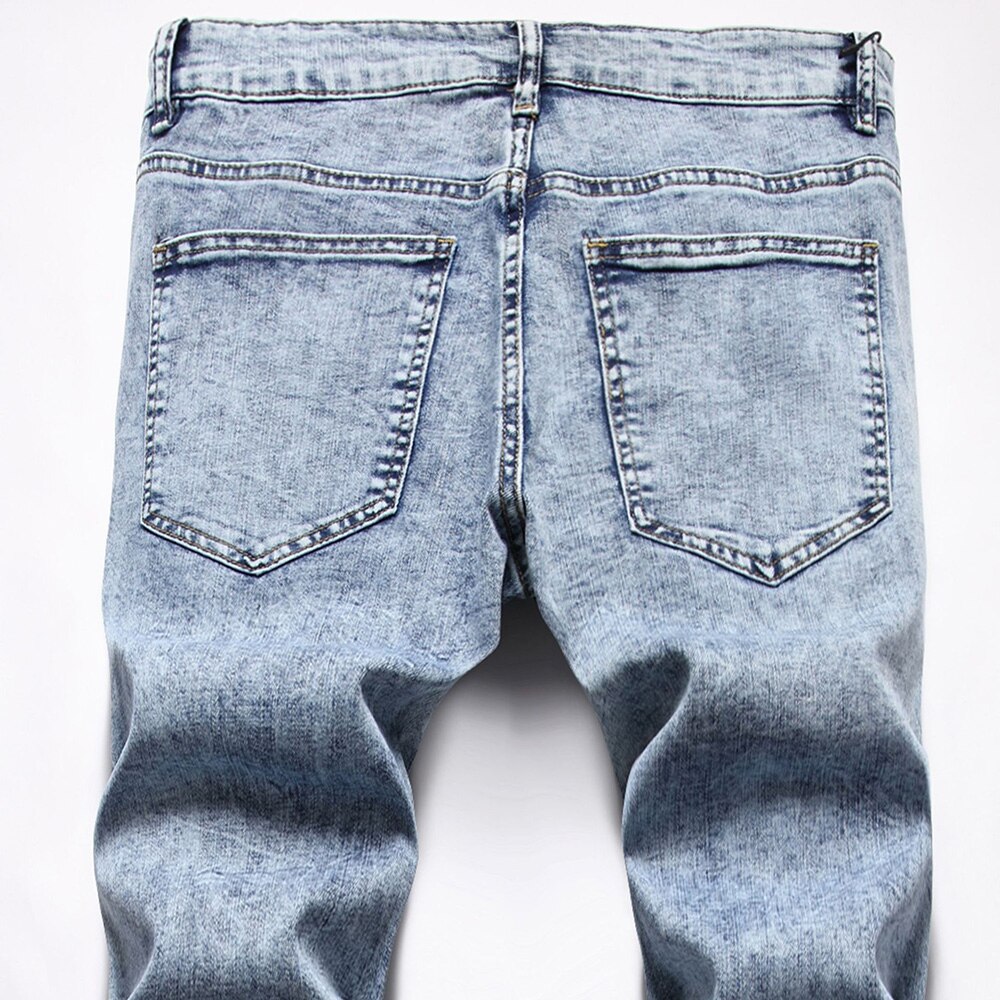 Jean Streetwear imprimé pour hommes Y2K, pantalon en Denim extensible peint à la Rose, trous tendance, pantalon droit Slim déchiré