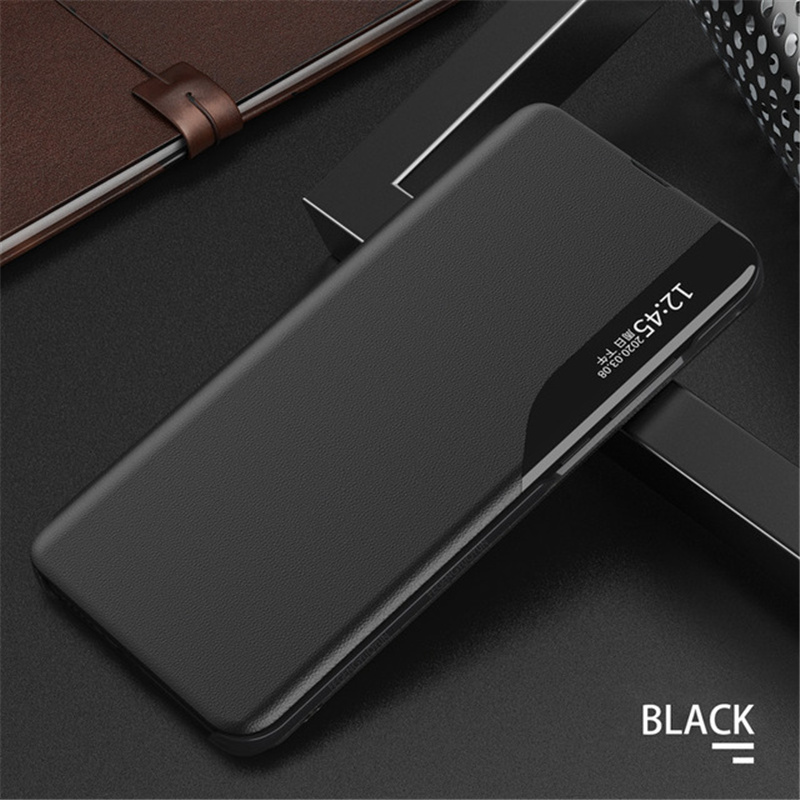Odwróć skórzany futerał na telefon do Samsung Galaxy S22 Plus 5G luksusowy inteligentny widok z okna magnetyczny stojak na książki do S22 Ultra Funda: For Galaxy S22 Plus / black
