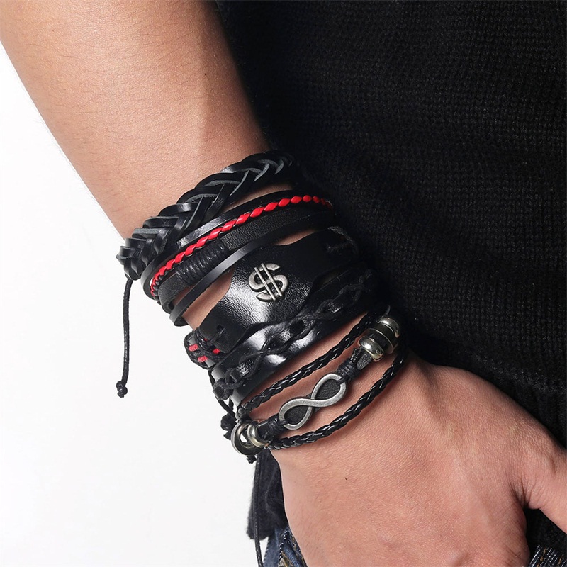 Wood Bead Male Multilayer Leather Bracelet Men Braided Rope Wrap Bracelets Bangles Pulseira Masculina Jewelry Pulsera: S325