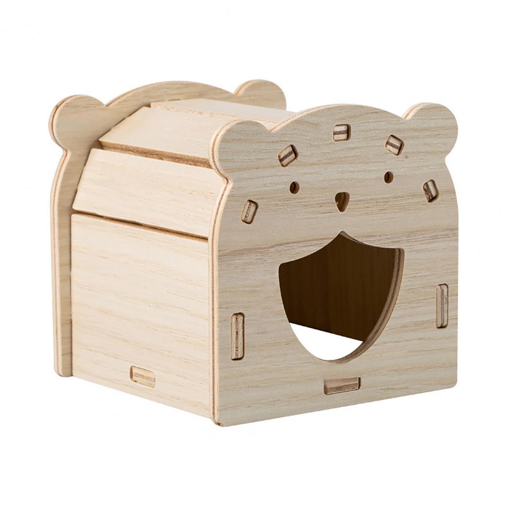 Hamster House Guinea Toy Wood Hideout Wooden Cabin Maze Cage Hidepets Toys Animal Place Hiding Platform Decor Enrichment: WHITE