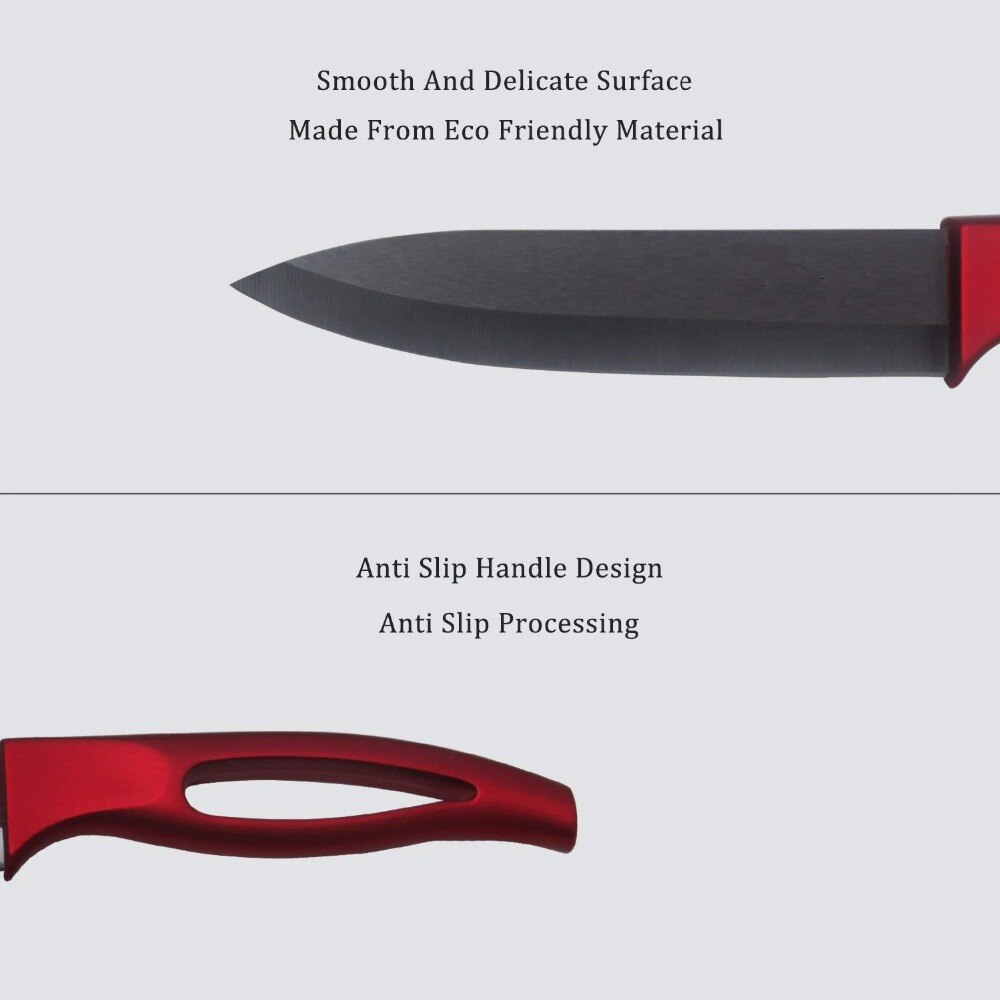 Juego de cuchillos de cerámica 6 "5" 4 "3" pulgadas Color rojo mango pelador de frutas y vegetales cuchillos cocina zirconia cuchillo cerámico negro
