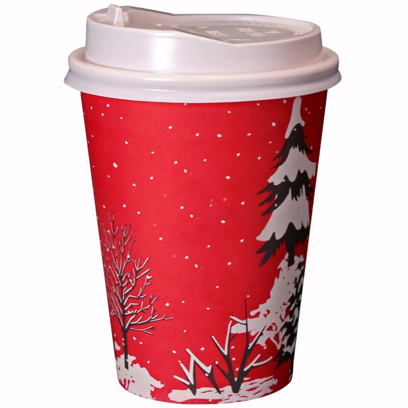 50 stk julekop 14oz 400ml røde engangs kaffekop fest kold drikke papirkop med låg takeaway pakke
