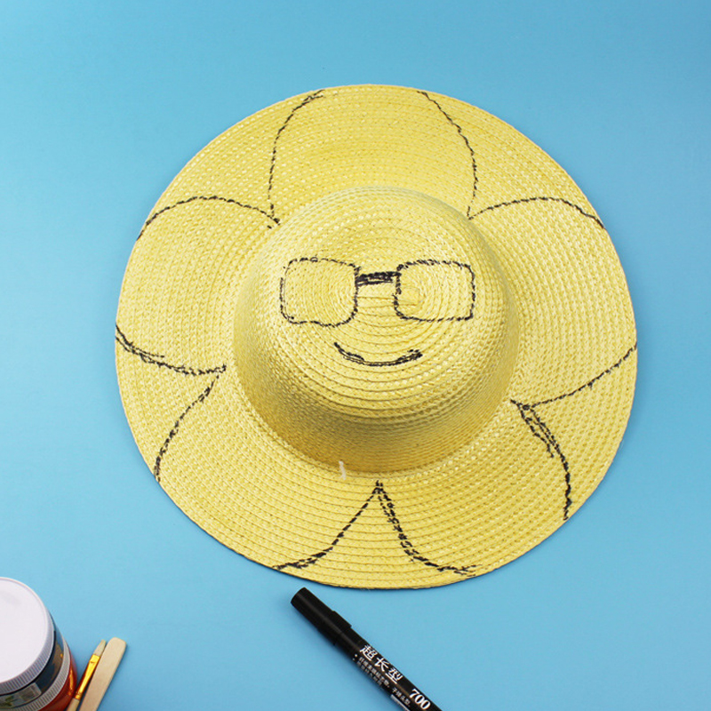 DIY Stro Hoeden Voor Kinderen Zomer Strand Cap Jongen meisje Schilderen Creatie Hoed Tekening Doodle Strohoed Effen Kleur YY1838