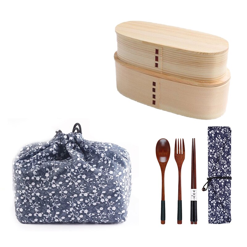 Unibird houten lunchbox, draagbare japanse stijl bentobox, studentencompartiment, voedselcontainer voor cmaping, picknickserviesset: D1