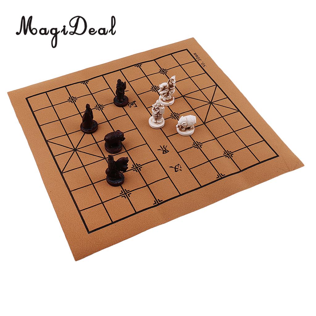 Exquisite Retro Chinese Chess Resin Terracotta Army Pieces XiangQi Board Game for Club Pub Party Travel Collectible