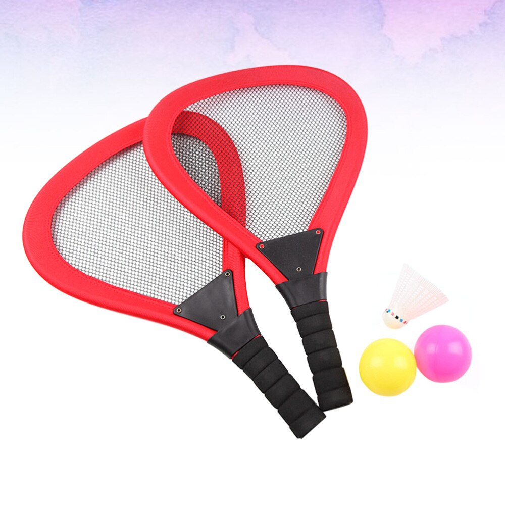 5 pçs crianças pano raquete de tênis praia raquetes beachball raquete crianças suprimentos ao ar livre (vermelho 2 pces raquete, 1pc badminton, 2 pces oce