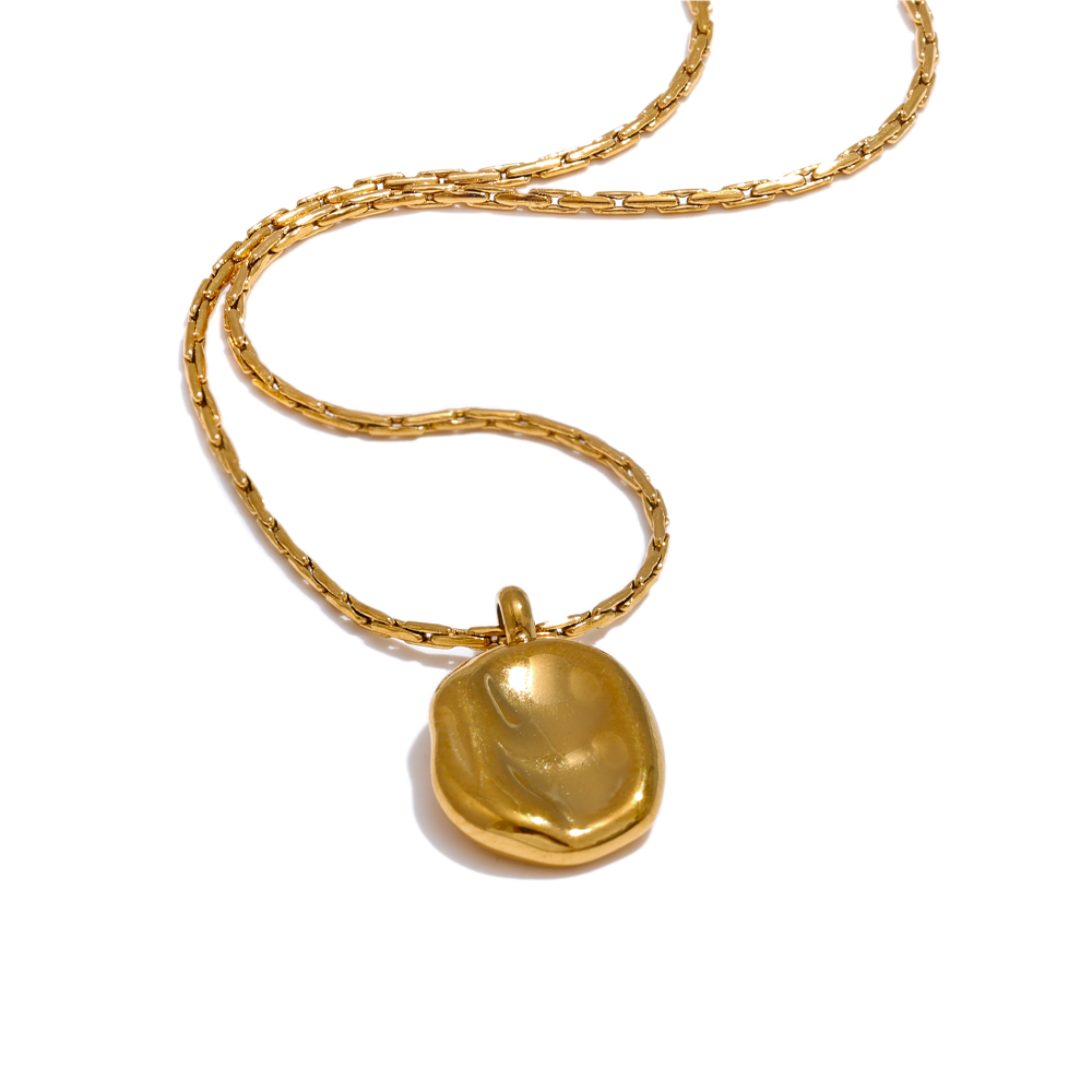 Yhpup Simple Stainless Steel Metal Square Hammer Pendant Necklace Gold Silver Color 18K PVD Plated Collar Jewelry: Light Yellow Gold Color