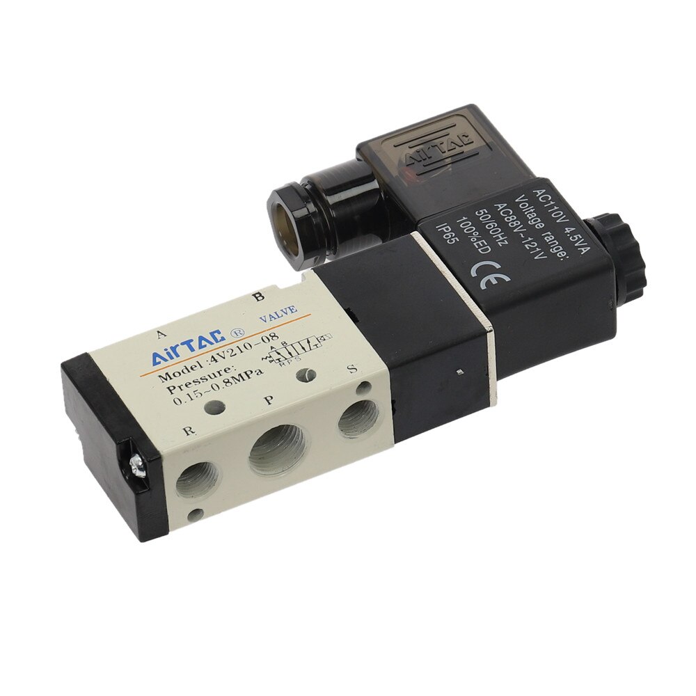 Pneumatic Electric Solenoid Valve 5 Way 2 Position Control Air Gas Magnetic Valve 12V 24V 220V Coil Volt 4mm-12mm Hose Fittings: 4V210-08 / AC110