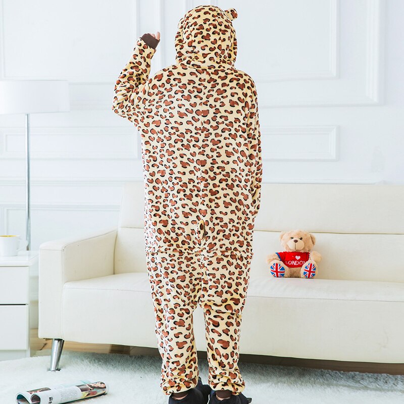 Autumn and winter adult cartoon one-piece pajamas sexy onesie women leopard bear animal woman sleeping clothes cosplay sleepwear