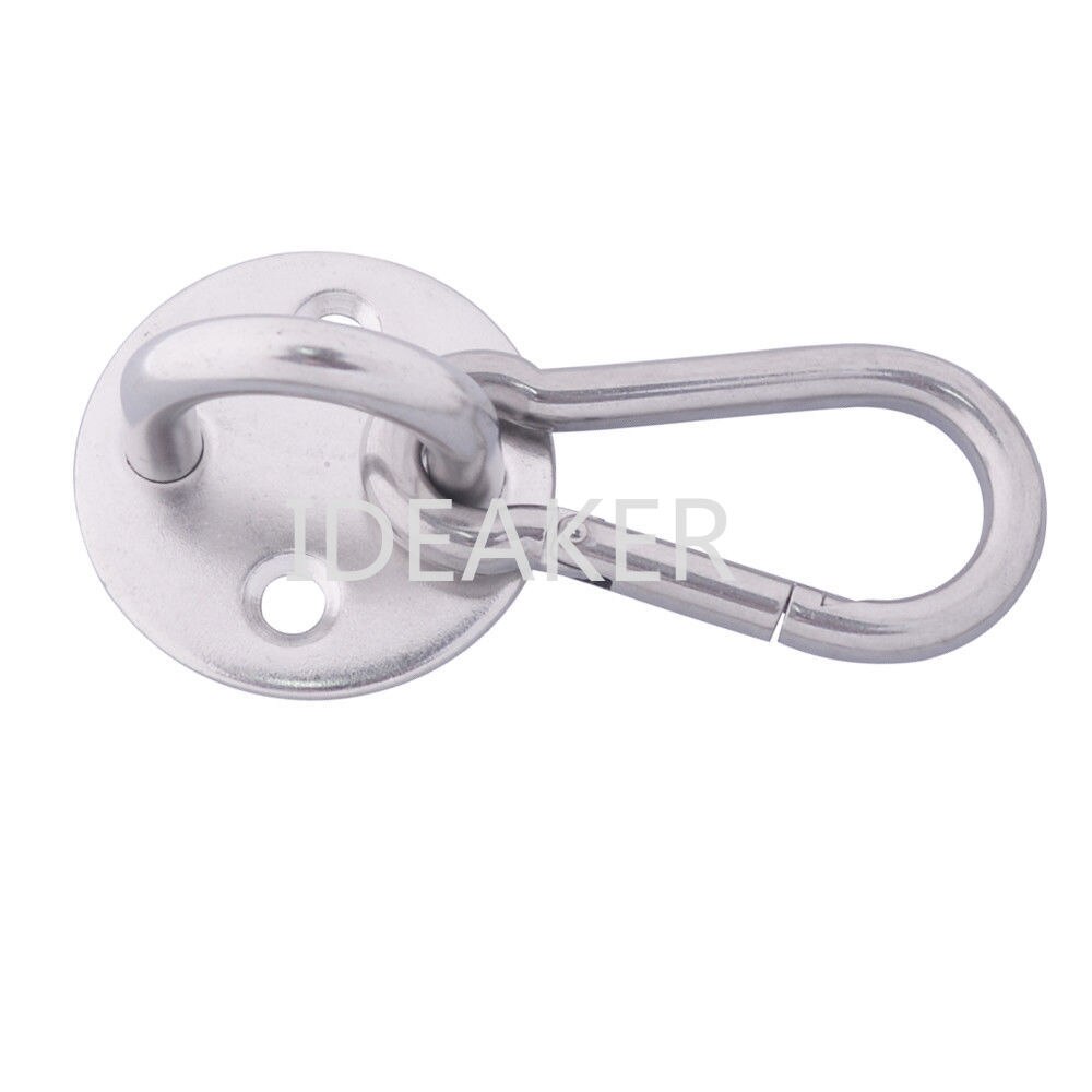 304 Stainless Steel M8 Round Pad Eye Plate U-shaped Hook Mount with Carabiner