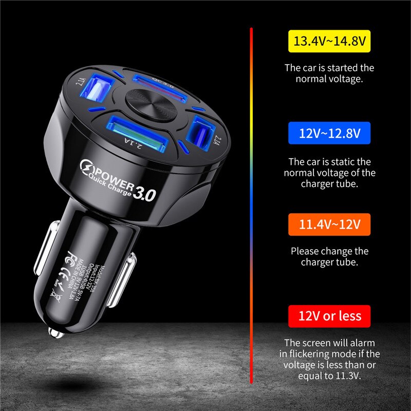 4 Poorten Usb Car Charger 48W Quick Charge 3.0 7A Mini Snel Opladen Voor Iphone Xiaomi Huawei Mobiele Telefoon charger Adapter In Auto