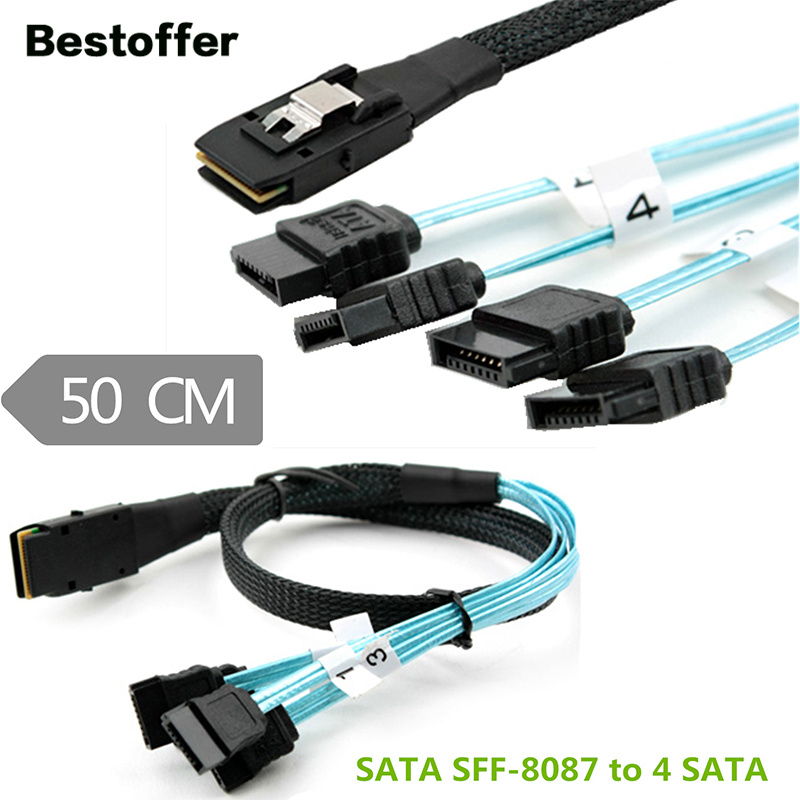 0.5 Meters 6Gbps Mini SAS SFF-8087 to 4*SATA 7-Pin Forward Breakout Cable