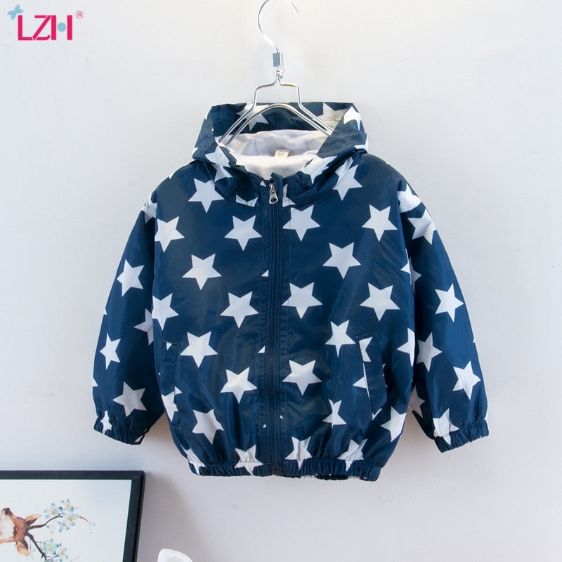 LZH Autumn Baby Boys Hoodie Tops Star Printing Loose Jacket Kids Casual Thin Windproof Waterproof Windbreaker