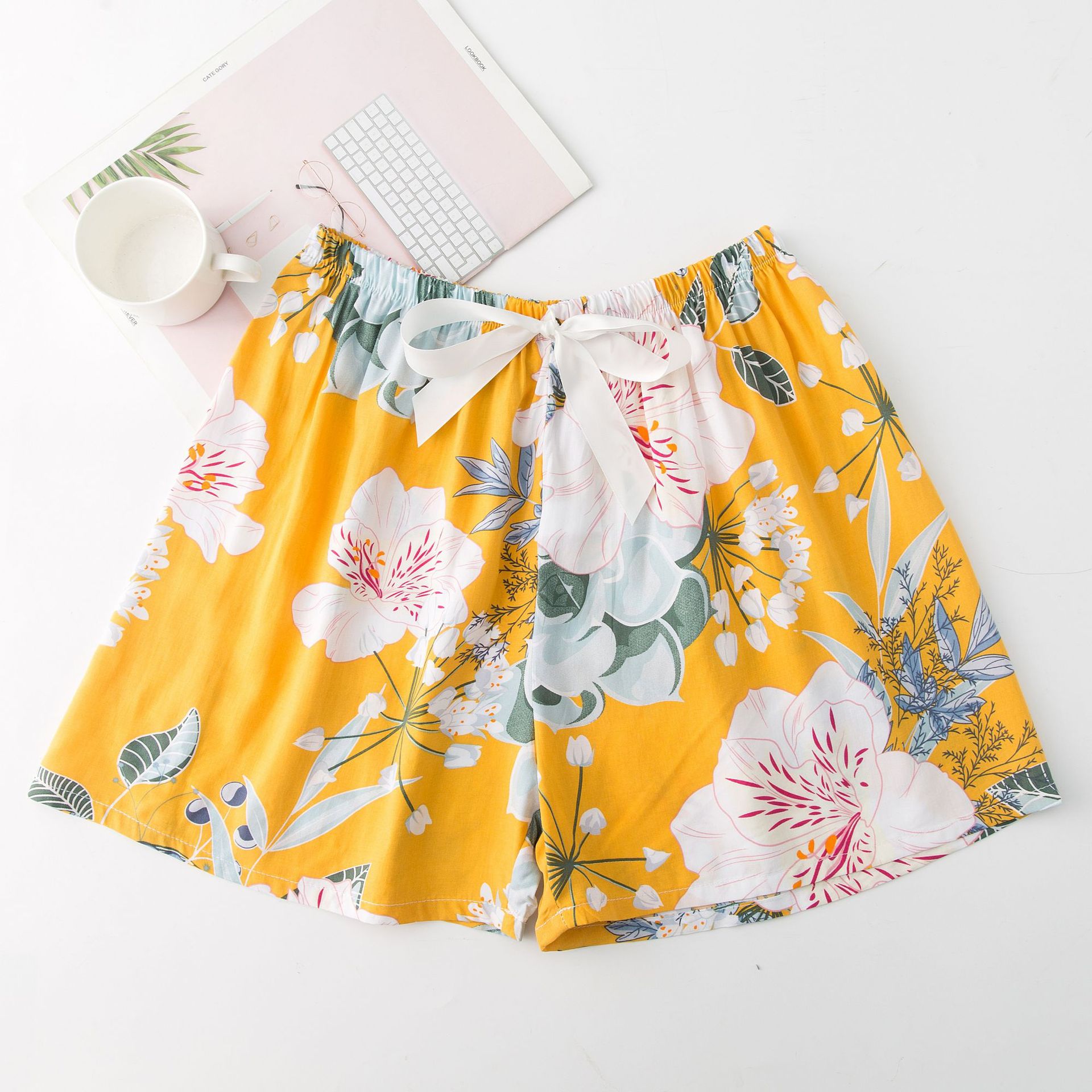 Zomer Print Dunne Katoen Zijde Pyjamabroek Grote Grootte Kan Dragen Shorts Lounge Broek Vrouwen