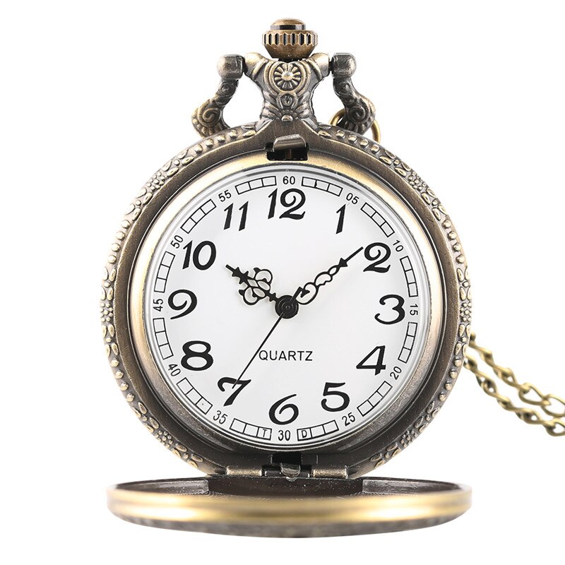 Vintage 3D Flying Eagle Cover Necklace Pocket Watch Bronze Hawk Wing Pendant Fob Chain Quartz Clock Souvenir for Men Women
