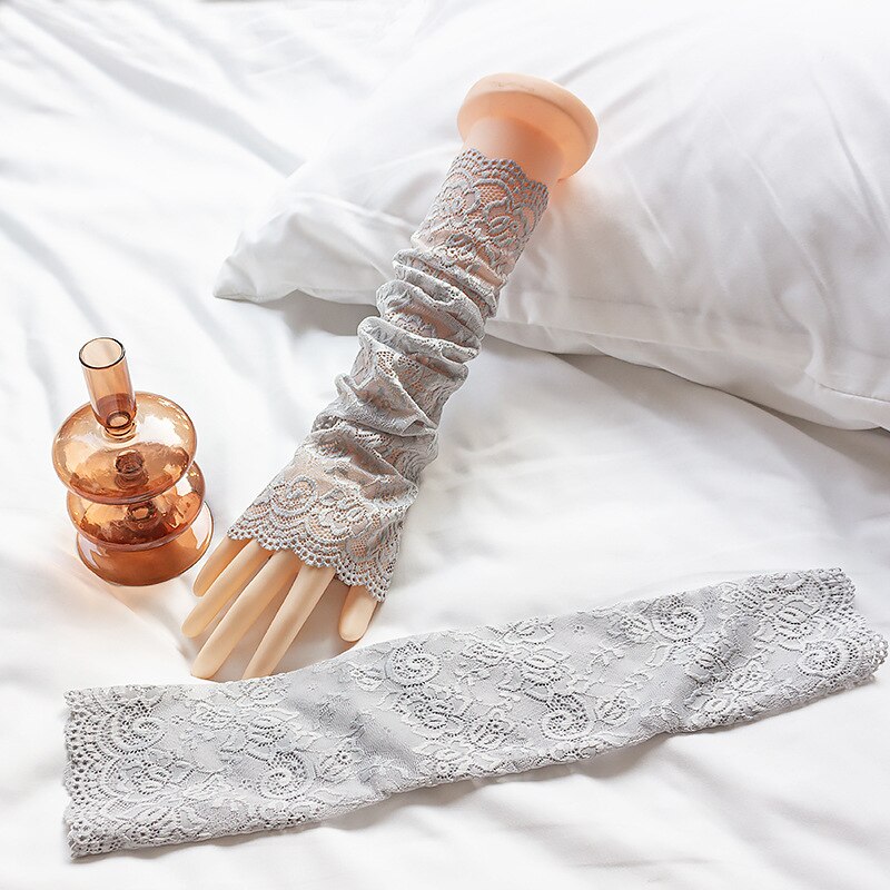 Darmowe letnie koronkowe rękawiczki przeciwsłoneczne rękawiczki damskie ochrona przeciwsłoneczna naramiennik moda oddychający rękaw koronkowy naramiennik dekoracyjny: szary