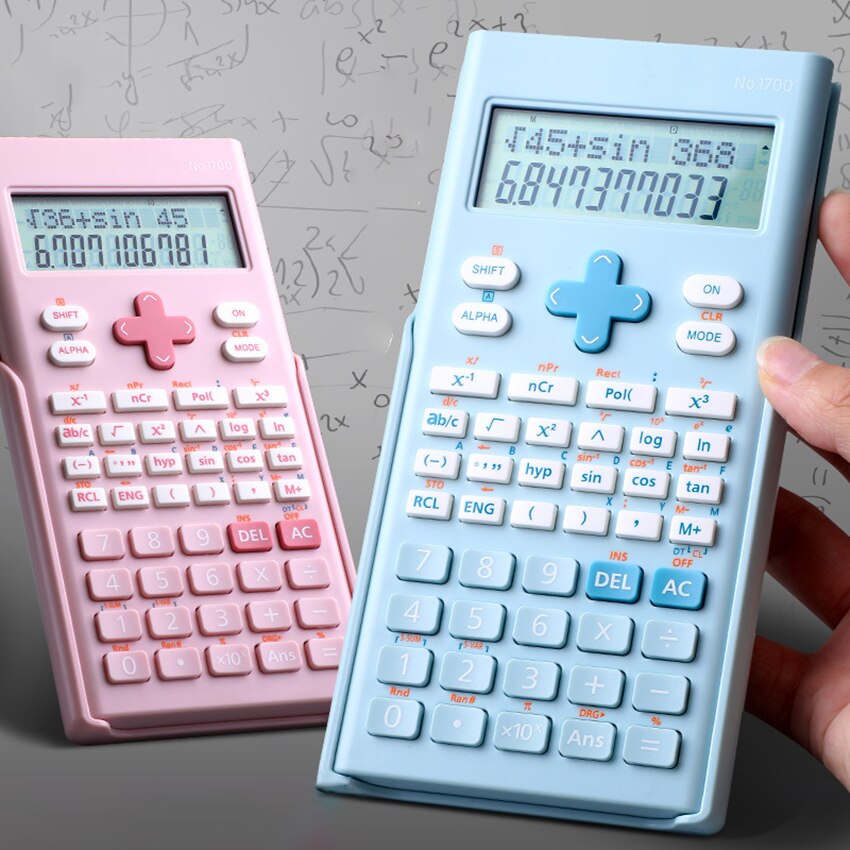 2-Lijn Engineering Wetenschappelijke Rekenmachine Calculator Met Beschermhoes Voor Student En Leraar, Wit, Roze, blauw