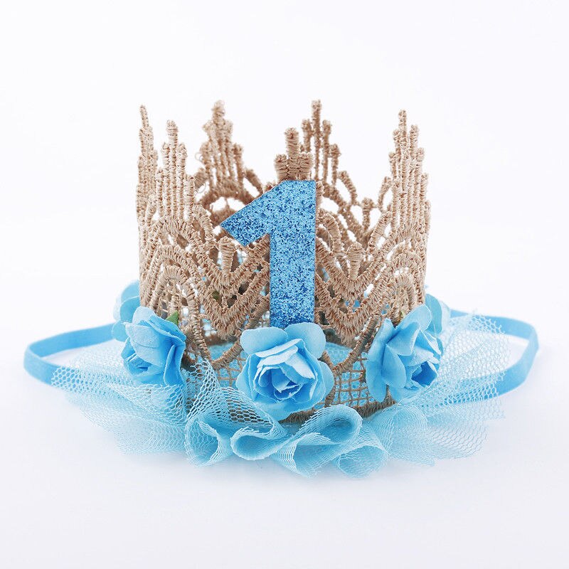 1Pc Baby Meisje Gelukkig Verjaardagsfeestje Hoeden Kids Een Jaar Bloem Princess Crown Hoofdband Baby Douche 1st Verjaardag Decor party Supply: B