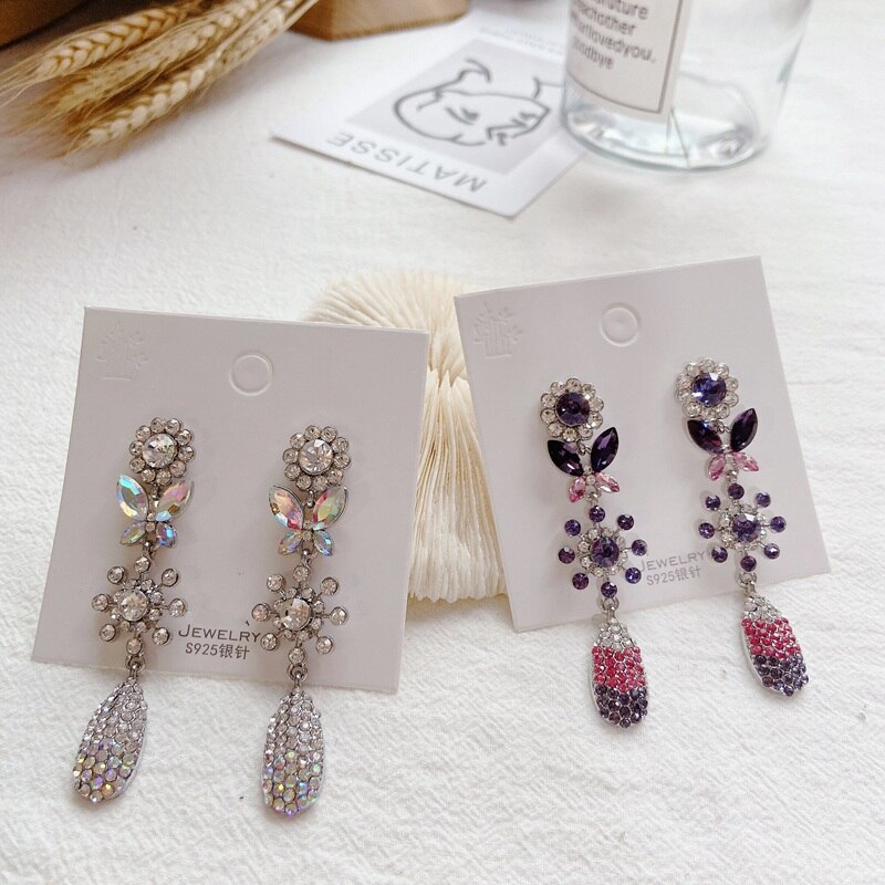 MENGJIQIAO Korean Luxury Crystal Butterfly Dangle Earrings For Women Girls Flower Party Jewelry