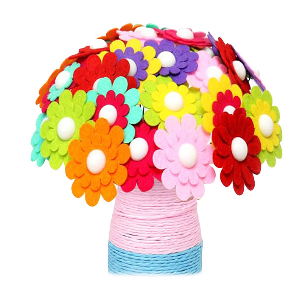 DIY Craft Iron Wire Button Felt Bouquet Kit Make 40 Flowers: Vase-Jasmine