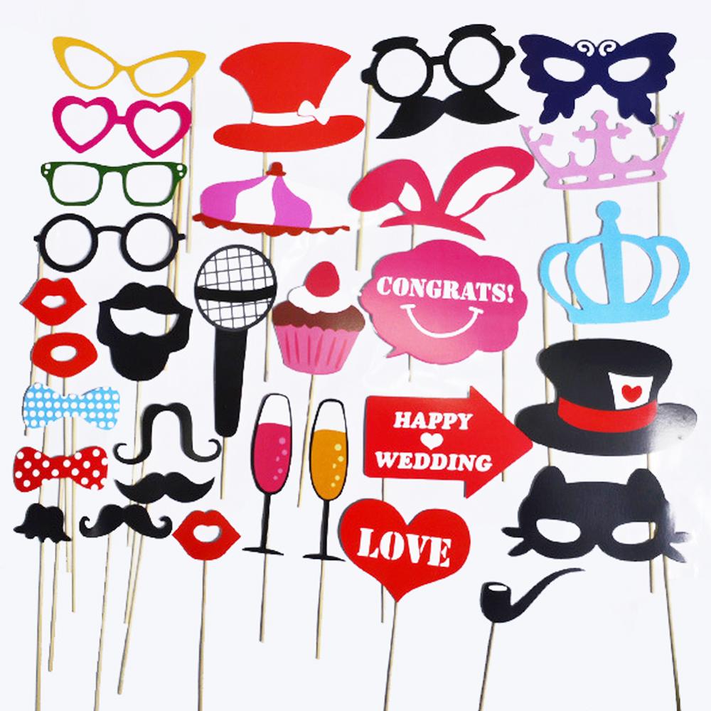 31 stuks grappige bruidstaartdecoraties, fotohokje-accessoires, snor, lippen, bril, masker, fotoaccessoires, bruiloftsfeestbenodigdheden